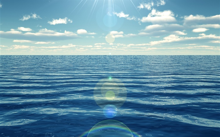 Blaues Meer, Sonnenstrahlen Hintergrundbilder Bilder