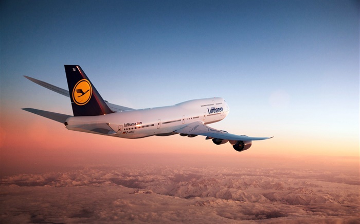 Boeing 747 Flugzeuge, Himmel, Abenddämmerung Hintergrundbilder Bilder
