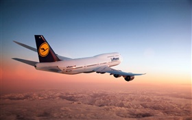 Boeing 747 Flugzeuge, Himmel, Abenddämmerung HD Hintergrundbilder