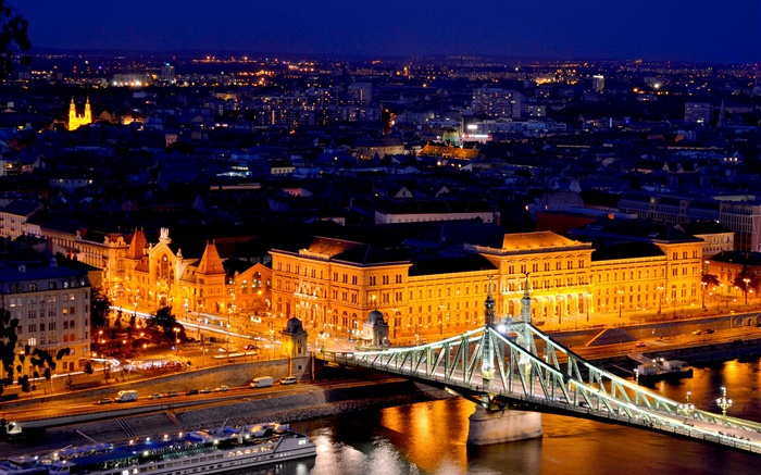 Budapest, Ungarn, Donau, Brücke, Gebäude, Nacht, Lichter Hintergrundbilder Bilder