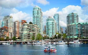 Kanada, Stadt, Gebäude, Häuser, Fluss, Boote HD Hintergrundbilder