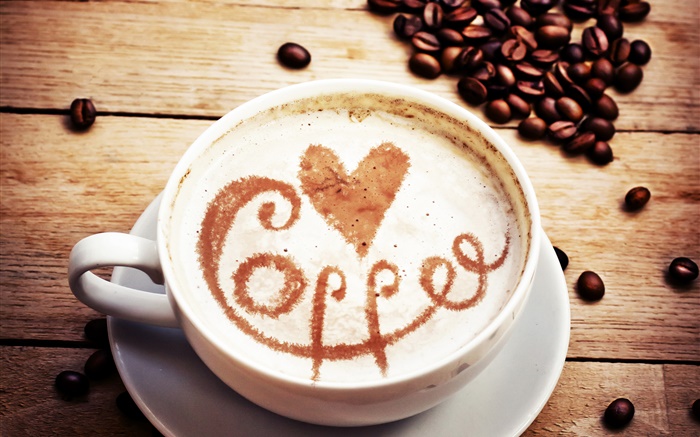 Cappuccino Kaffee, Liebe Herzen, Kaffeebohnen Hintergrundbilder Bilder