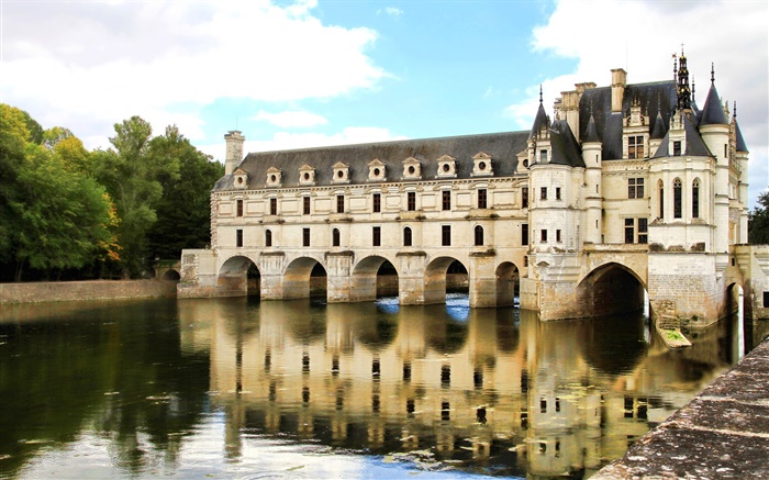 Chenonceau Schloss, See, Paris, Frankreich Hintergrundbilder Bilder