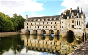 Chenonceau Schloss, See, Paris, Frankreich HD Hintergrundbilder