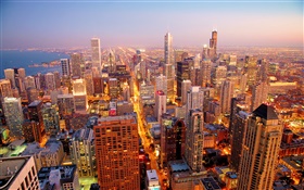 Chicago City, USA, Morgendämmerung, Wolkenkratzer HD Hintergrundbilder