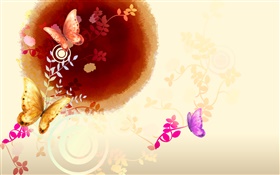 Chinesische Tuschmalerei, Schmetterling mit Blumen HD Hintergrundbilder