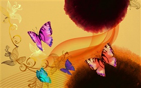 Chinesische Tuschmalerei, bunte Schmetterlinge