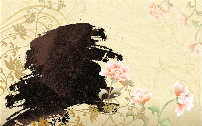 Chinesische Tuschmalerei, Pfingstrosen Blumen Hintergrundbilder Bilder