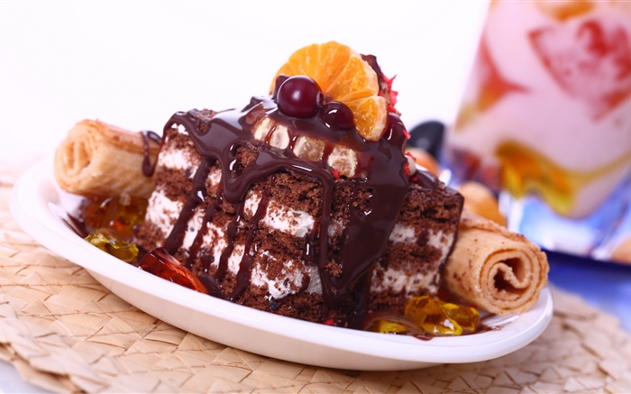 Schokoladenkuchen, Dessert Hintergrundbilder Bilder