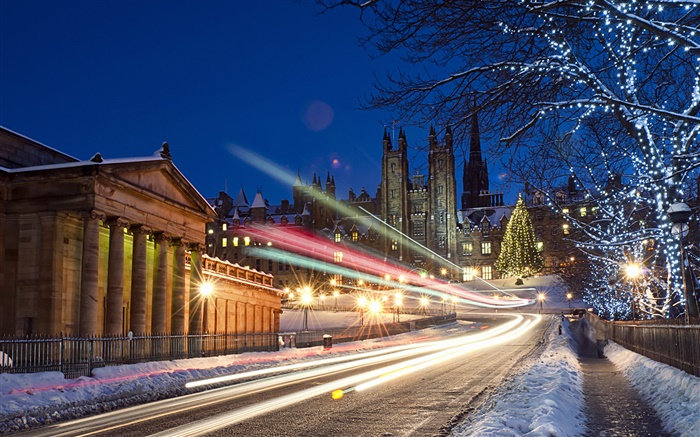 Stadt, Nacht, Straßen, Beleuchtung, Edinburgh, Schottland, Großbritannien Hintergrundbilder Bilder