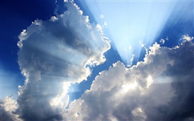 Wolken, Himmel, blau, Sonnenstrahlen HD Hintergrundbilder