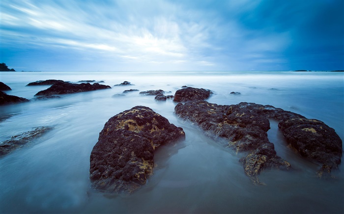Küste, Bucht, blauer Himmel, Neuseeland Hintergrundbilder Bilder