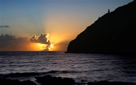 Küste, Meer, Klippe, Wolken, Sonne, Sonnenuntergang HD Hintergrundbilder