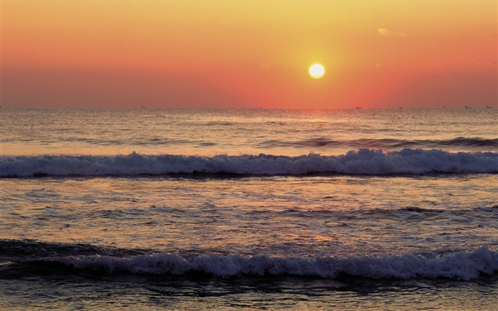 Küste, Meer, Wellen, Sonnenuntergang Hintergrundbilder Bilder