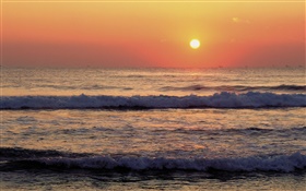 Küste, Meer, Wellen, Sonnenuntergang HD Hintergrundbilder
