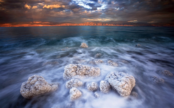 Totes Meer, Salz, wolken, dämmerung Hintergrundbilder Bilder
