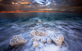 Totes Meer, Salz, wolken, dämmerung HD Hintergrundbilder