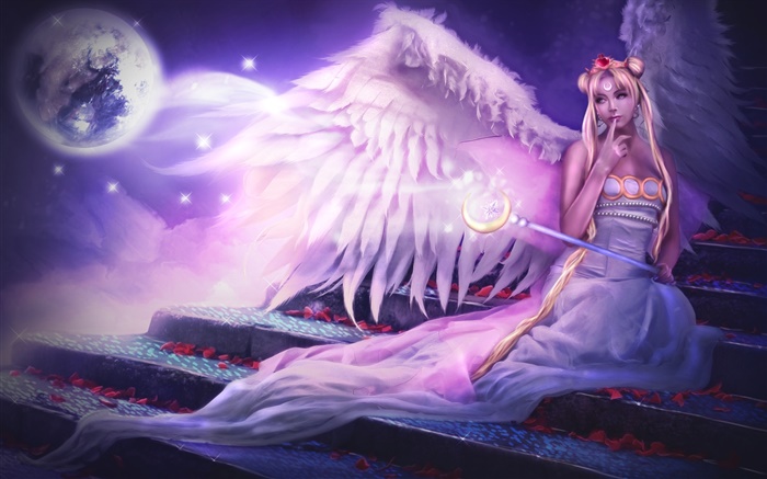 Fantasy angel mädchen, lila Stil Hintergrundbilder Bilder