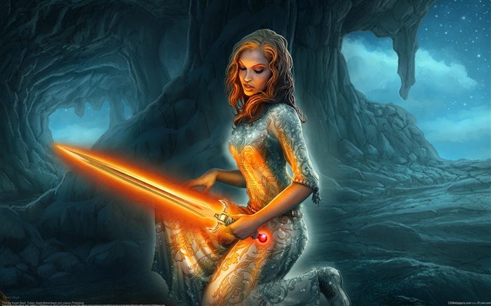 Fantasy Mädchen mit Lichtschwert Hintergrundbilder Bilder