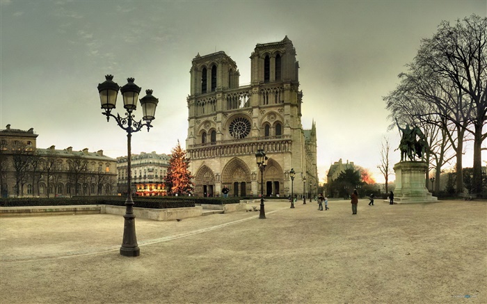Frankreich, Notre Dame, Straße, Menschen, Abenddämmerung Hintergrundbilder Bilder