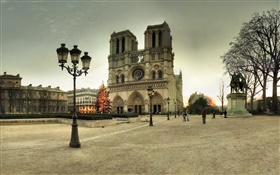Frankreich, Notre Dame, Straße, Menschen, Abenddämmerung HD Hintergrundbilder