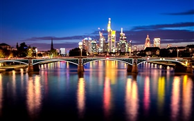 Frankfurt, Main, Deutschland, Stadt, Brücke, Beleuchtung, Nacht