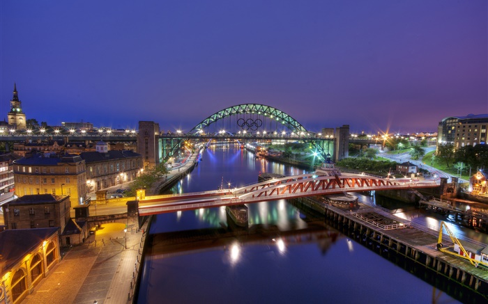 Gateshead, England, stadt, nacht, fluss, brücke, gebäude, lichter Hintergrundbilder Bilder