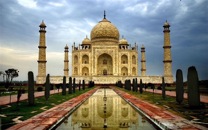 Indien Agra Taj Mahal, Dämmerung, Wolken Hintergrundbilder Bilder
