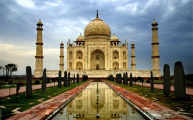 Indien Agra Taj Mahal, Dämmerung, Wolken HD Hintergrundbilder