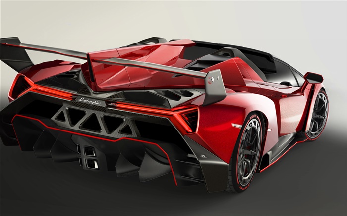 Lamborghini Veneno Roadster, Rot Luxus-Auto-Rückansicht Hintergrundbilder Bilder