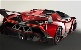Lamborghini Veneno Roadster, Rot Luxus-Auto-Rückansicht HD Hintergrundbilder