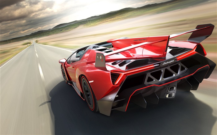 Lamborghini Veneno Roadster rote supercar Rückansicht Hintergrundbilder Bilder