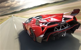 Lamborghini Veneno Roadster rote supercar Rückansicht HD Hintergrundbilder