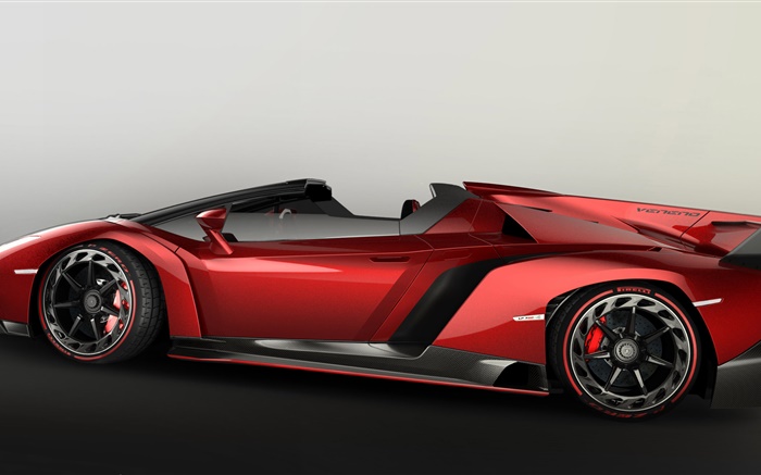 Lamborghini Veneno Roadster rote supercar Seitenansicht Hintergrundbilder Bilder