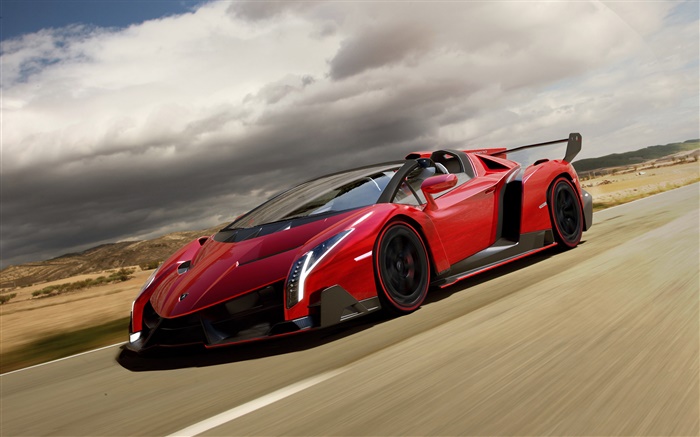 Lamborghini Veneno Roadster rote Superspeed Hintergrundbilder Bilder