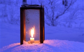 Beleuchteten Laterne, Kerze, Schnee, Nacht HD Hintergrundbilder