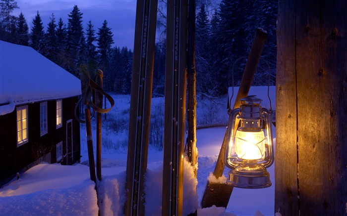 Beleuchteten Laterne, Torpfosten, Schweden, Nacht Hintergrundbilder Bilder