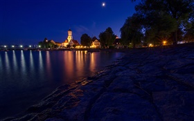Nacht, Häuser, Lichter, Bodensee, Bayern, Deutschland HD Hintergrundbilder