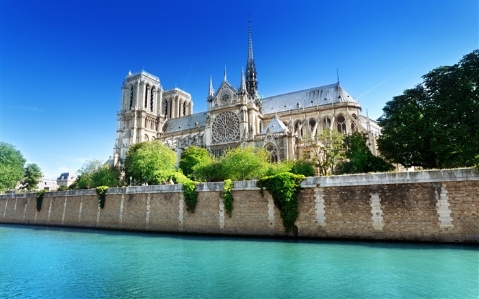 Notre Dame, Frankreich, blauer Himmel, Fluss Hintergrundbilder Bilder