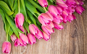 Rosafarbene Tulpen, Holzplatte HD Hintergrundbilder