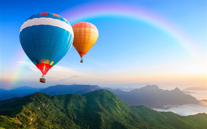 Regenbogenfarben Heißluftballons, Himmel Hintergrundbilder Bilder