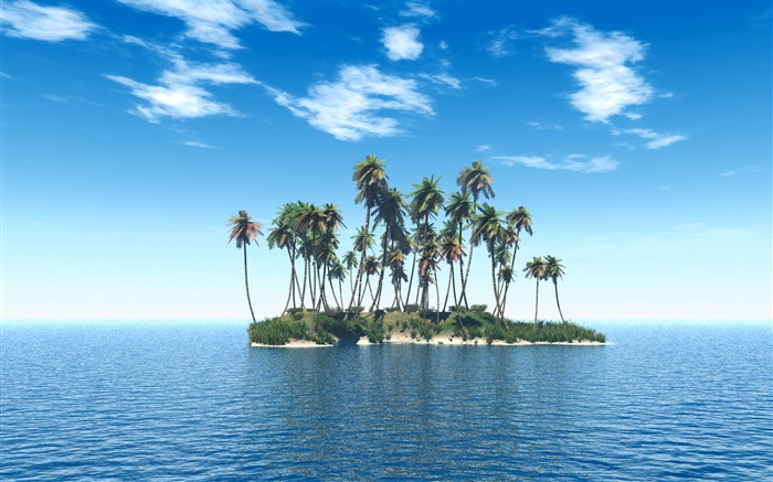 Kleine Insel, Palmen, Meer Hintergrundbilder Bilder