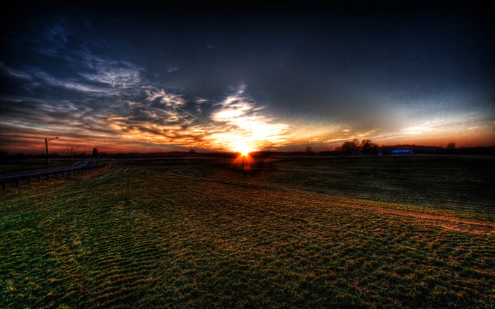 Sonnenuntergang, Felder, Wolken, Dämmerung Hintergrundbilder Bilder
