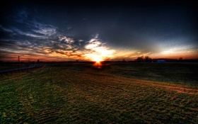 Sonnenuntergang, Felder, Wolken, Dämmerung HD Hintergrundbilder