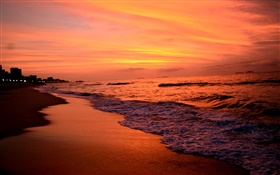 Sonnenuntergang, Meer, Sonnenuntergang, Wellen, roten Himmel HD Hintergrundbilder