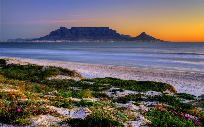 Table Bay, Cape Town, Südafrika, Strand, Meer, Abenddämmerung Hintergrundbilder Bilder