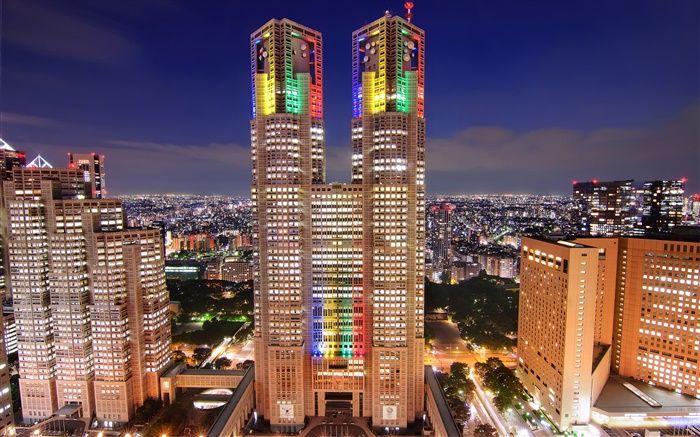 Tokyo, Japan, Hochhäuser, nacht, stadt, lichter Hintergrundbilder Bilder