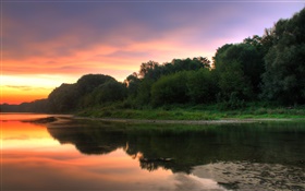 Bäume, Fluss, Abenddämmerung HD Hintergrundbilder