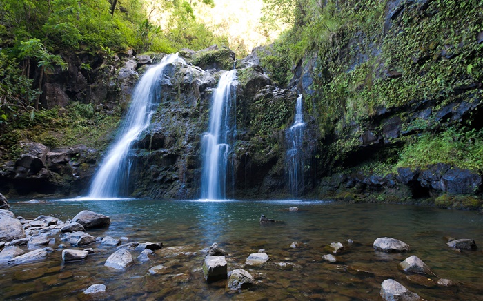 Triple-Wasserfälle, Maui Hintergrundbilder Bilder