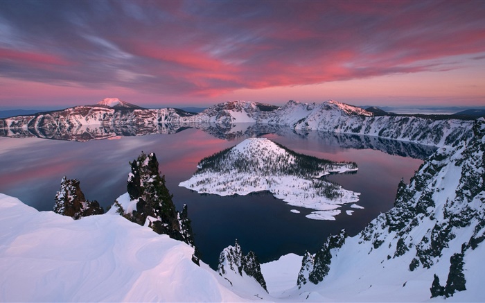 Vulkanischen See, Schnee, Insel Hintergrundbilder Bilder